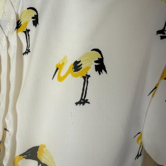 Oat & Fawn cream bird print 3/4 sleeve 1/2 zip blouse women's size XS - Picture 6 of 9